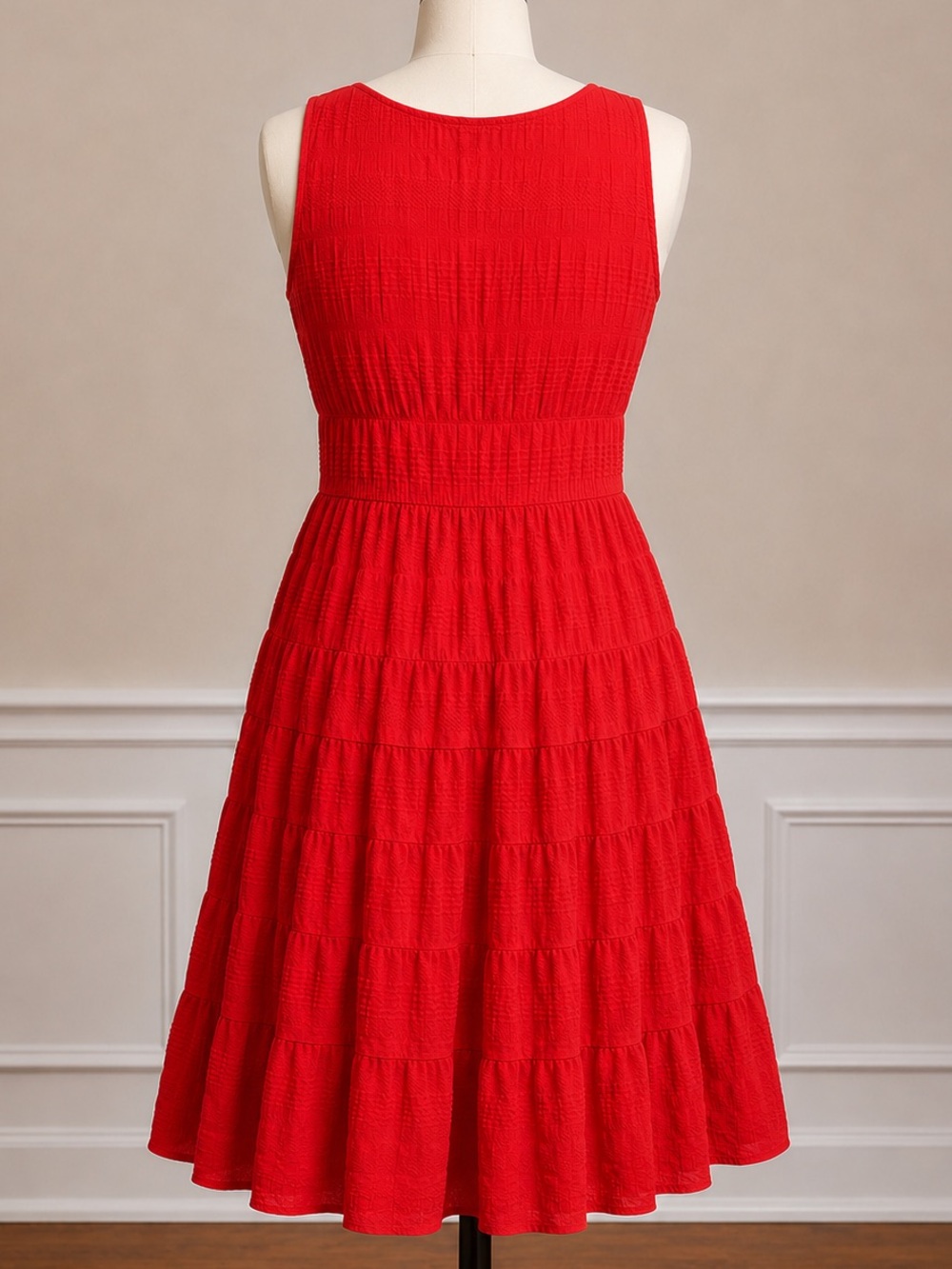 MAX STUDIO CORAL RED ORANGE TEXTURED TIERED DRESS | SLEEVELESS | SIZE L | NWT - Picture 4 of 8